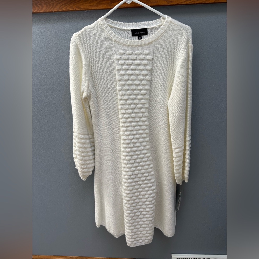 White Long Sleeve Textured Dress
